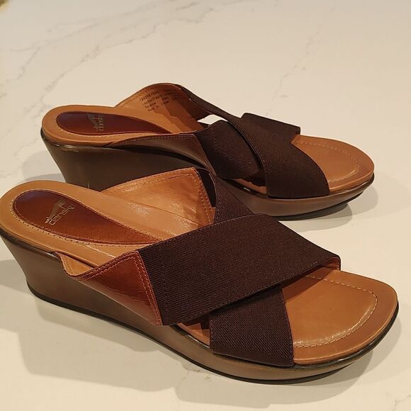Dansko Brown Ava Wedge Slip On Cross Strap Comfort Sandals Size 38 - Picture 5 of 13